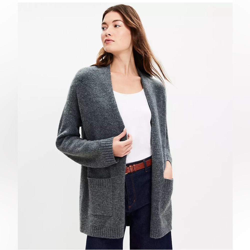 Nearly New! LOFT Cozy Open Pocket Coatigan in Pavestone Heather (Grey): Medium